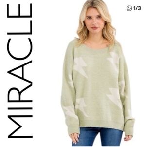 MIRACLE Star Sweater Soft Sage Green Cream Oversize Comfy Cozy Large XL